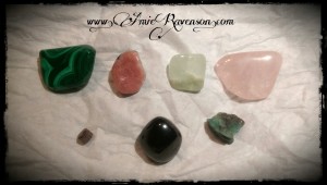 Malachite, Rhodochrosite, Jade, Rose Quartz, Ruby, Garnet, Emerald