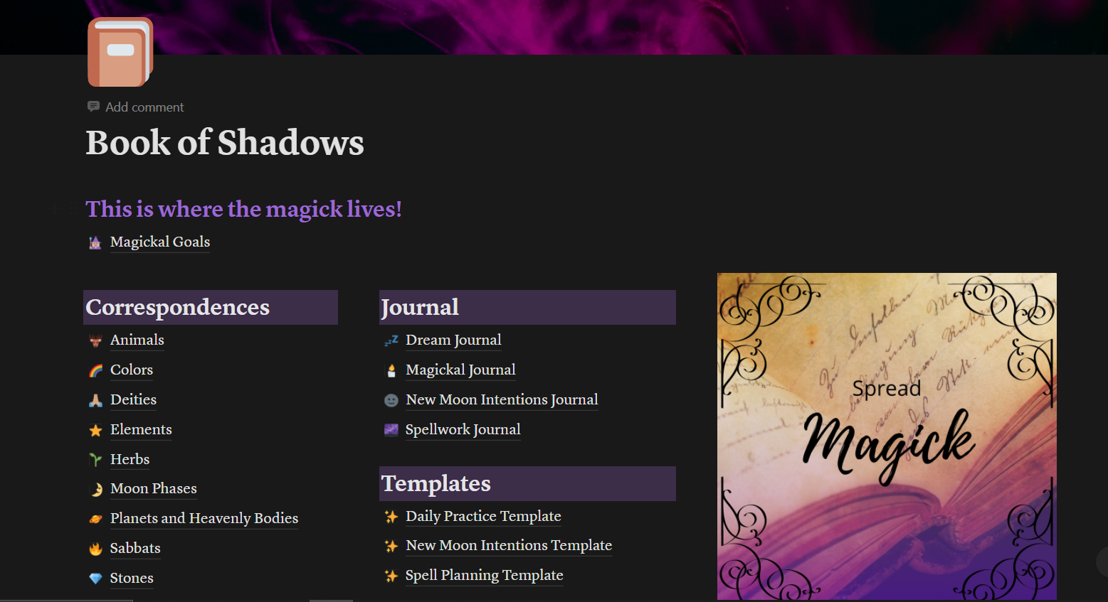 New Book of Shadows Notion Template! Amie Ravenson